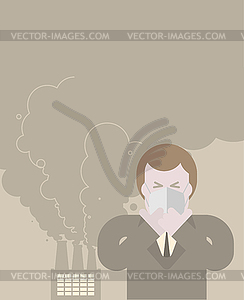 Man in mask of dust. Guy in respirator. Contaminate - vector image