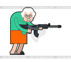 Grandmother and gun. Evil Grandma Gangster with - stock vector clipart