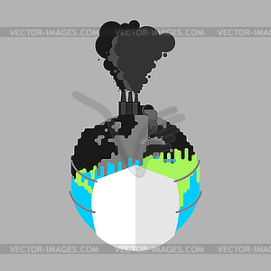 Earth in respirator. Planet in mask of dust. - vector clipart