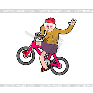 Cool Grandmother on bicycle. Grandma on BMX. Old - vector image