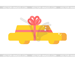 Car gift and bow. Auto present for birthday and - vector image