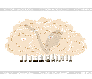 Hairy sheep flock. Shaggy lamb herd - vector image