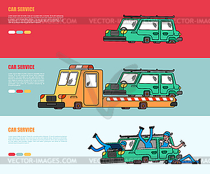 Car repair set banner. Car service. Mechanic at - vector clip art