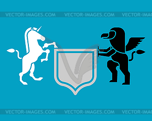 Griffin and Unicorn Shield heraldic symbol. Sign - royalty-free vector image