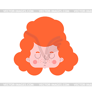 Red-haired little girl portrait. Female child - vector image