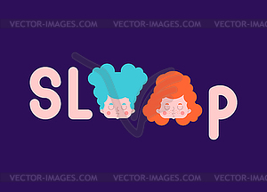 Типография с надписью Sleep. Спящая маленькая девочка - изображение в векторе