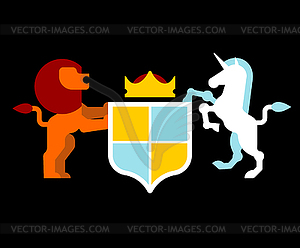 Lion and Unicorn Shield heraldic symbol. Sign Anima - vector clipart