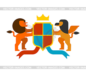 Lion and Gryphon Shield heraldic symbol. Sign Anima - vector EPS clipart