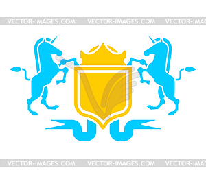 Unicorn and Shield heraldic symbol. Sign Animal - vector image