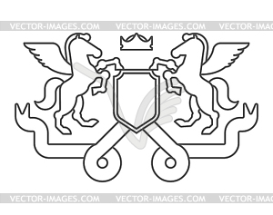 Пегас и щит геральдический символ. Знак животных - рисунок в векторном формате