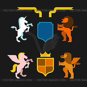 Animals heraldic set symbol. Pegasus and Lion and - vector image