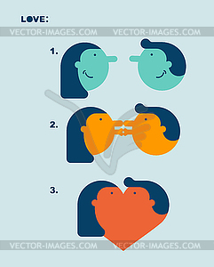 Love stage. Meeting and kiss. Lovers Passion. - vector clipart