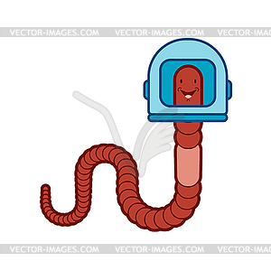 Earthworm in spacesuit. Worm in Space Helmet. - vector clip art