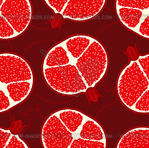 Pomegranate pattern seamless. Red fresh juicy - vector image