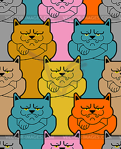 Grumpy cat pattern seamless. Angry pet background. - vector image