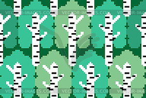 Birch Forest Pixel art seamless pattern. National - vector image