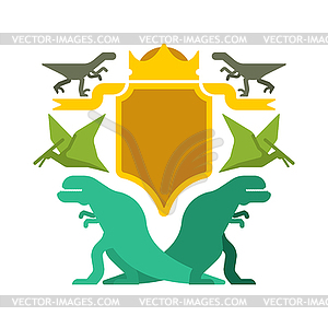 Dinosaur and Shield heraldic symbol. Dino Sign - vector image