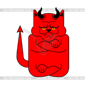 Дьявол Кэт Грумпи. Сердитый красный демон. иллюстрирующих - изображение в векторном виде