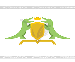 Crocodile and Shield heraldic symbol. Royal - vector clipart