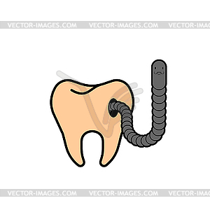 Tooth and worm with hole. Microbes sick tooth. - vector EPS clipart