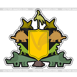 Dinosaur and Shield heraldic symbol. Dino Sign - vector clipart