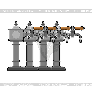 Пивной кран. Оборудование для бармена. Алкоголь разливается в бутылки. - изображение в векторе