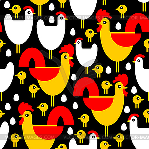 Chicken Farm pattern seamless. Chicken and rooster - vector clip art