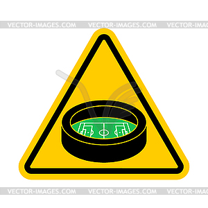 Attention Stadium. Yellow prohibitory triangular - vector image