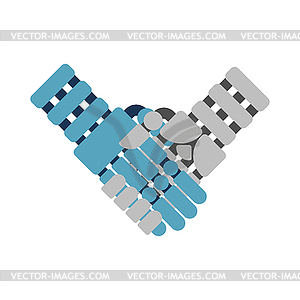 Cyborg handshake . Robot iron hands. Artificial - vector image