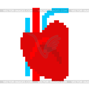 Heart human pixel art. Organ of man 8 bit - vector image