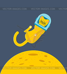 Cat astronaut in cosmonaut helmet. Home pet in - stock vector clipart