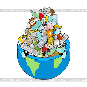 Earth garbage dump. Planet and garbage. scrapyard - vector image