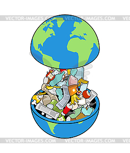 Earth garbage dump. Planet and garbage. scrapyard - vector image