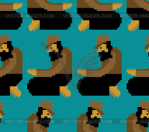 Homeless pixel art pattern. Beggars 8 bit - vector image