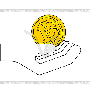 Palm up and bitcoin. Crypto currency - vector clipart
