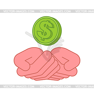 Two Palm up and Dollar. Money - vector clip art