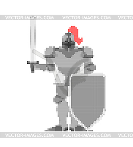 Knight pixel art. Metal armor warrior 8 bit. Digita - vector clipart