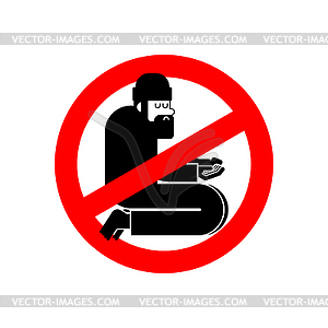 Stop Homeless. Ban Beggars. Red prohibitory road - vector clip art