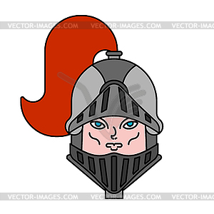 Open Helmet Knight and face man. Head Metal armor - vector image