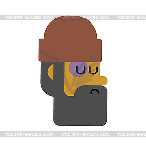 Homeless face. Beggars head, Poor portrait. bum hob - vector image