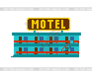 Motel pixel art. Small hotel 8 bit  - vector image