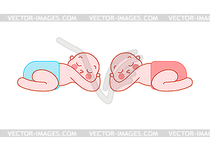 Kid in diaper asleep Cartoon style set boy and girl - vector clip art