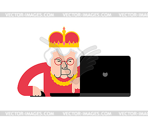 Queen laptop working. Crown and notebook - vector clipart