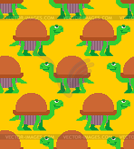 Turtle pixel art pattern seamless. tortoise 8 bit - vector image