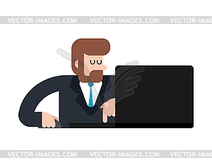 Businessman laptop working. Boss and notebook. - vector clipart