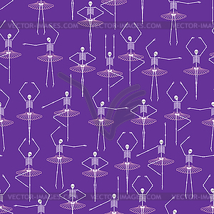 Skeleton ballerina pattern. Skull and bones - vector image