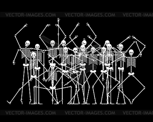 Skeletons in Hell. Sinners skeleton crowd - vector clip art