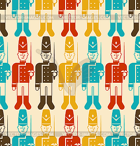 Toy soldier pattern seamless. Guardsman plaything - royalty-free vector image