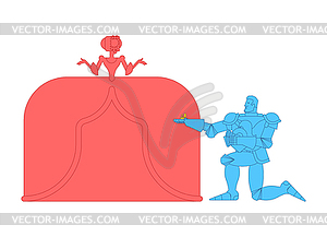 Knight standing on one knee and making marriage - color vector clipart