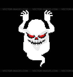 Ghost pixel art for Halloween. 8 bit phantom. - vector image